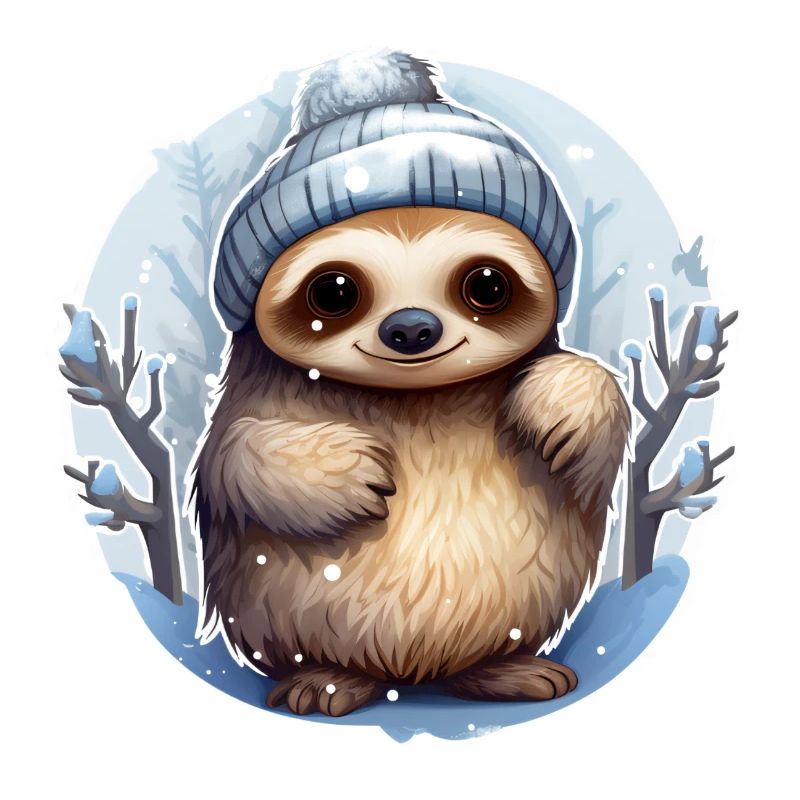cold season sloth with cap