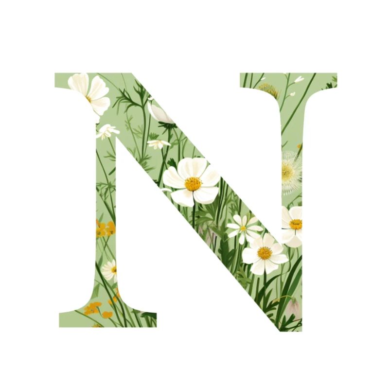 Buchstabe N, Monogramm, Blumenmuster