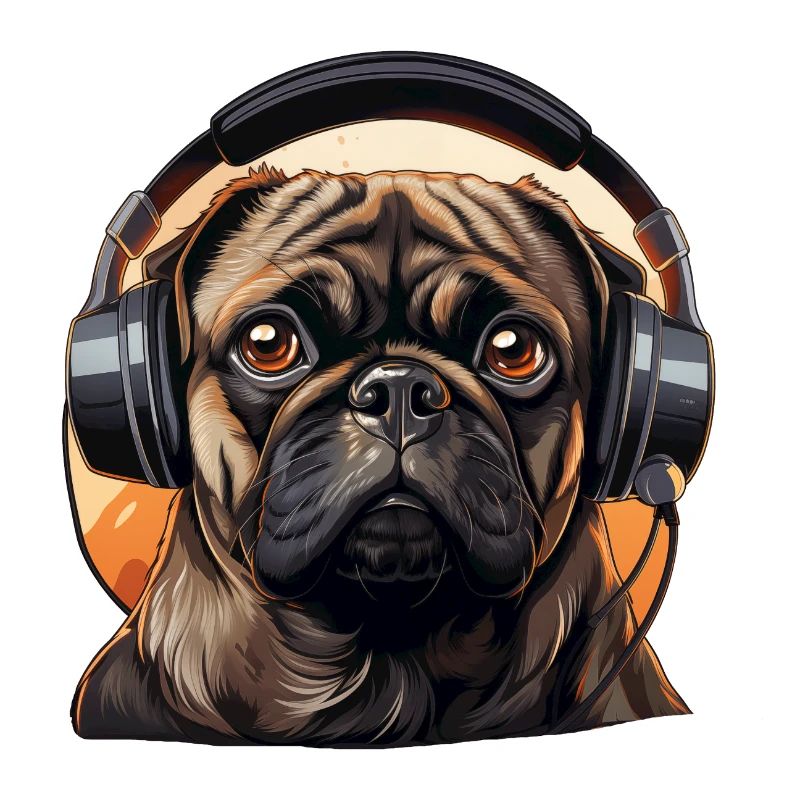Mops mit Kopfhörer