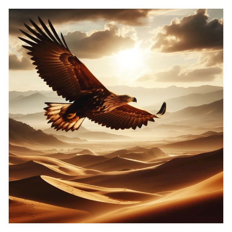 A majestic eagle soaring above the desert C
