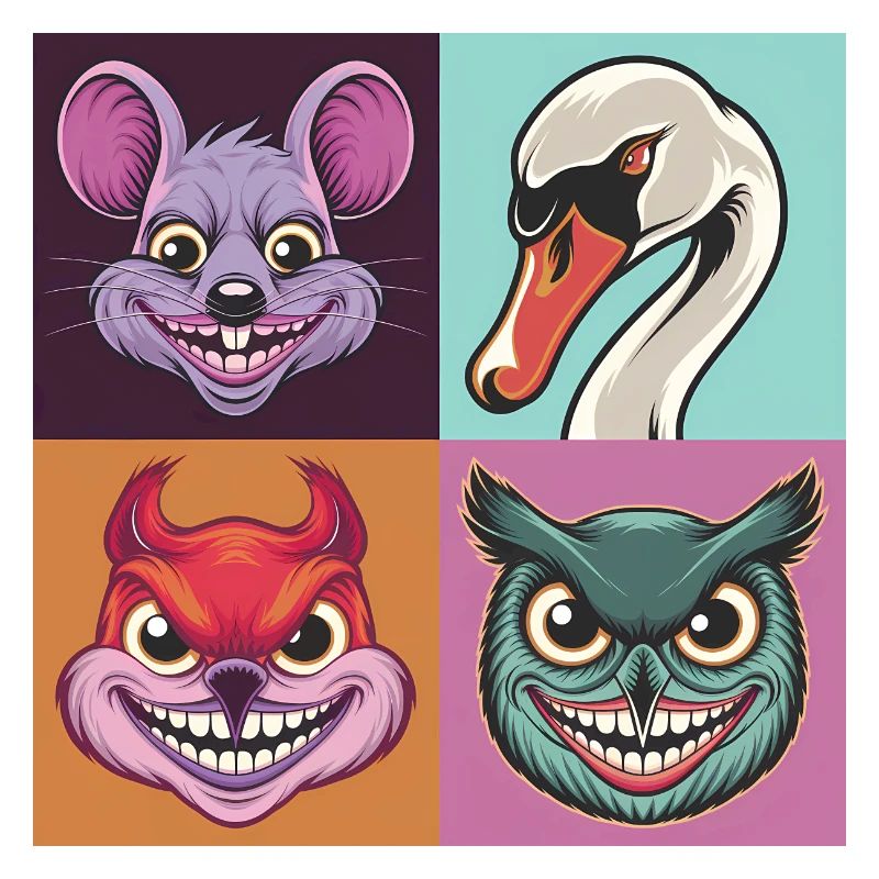 Pop-art Schwan Maus Eichhörnchen Eule Smile
