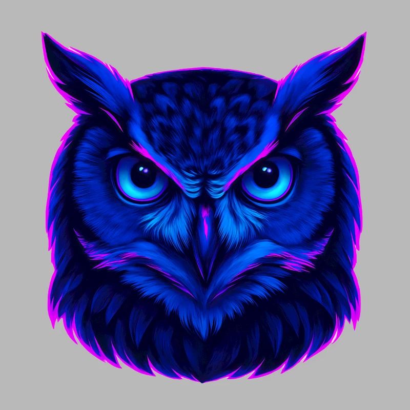 Neonblaue Eule mit intensivem Blick