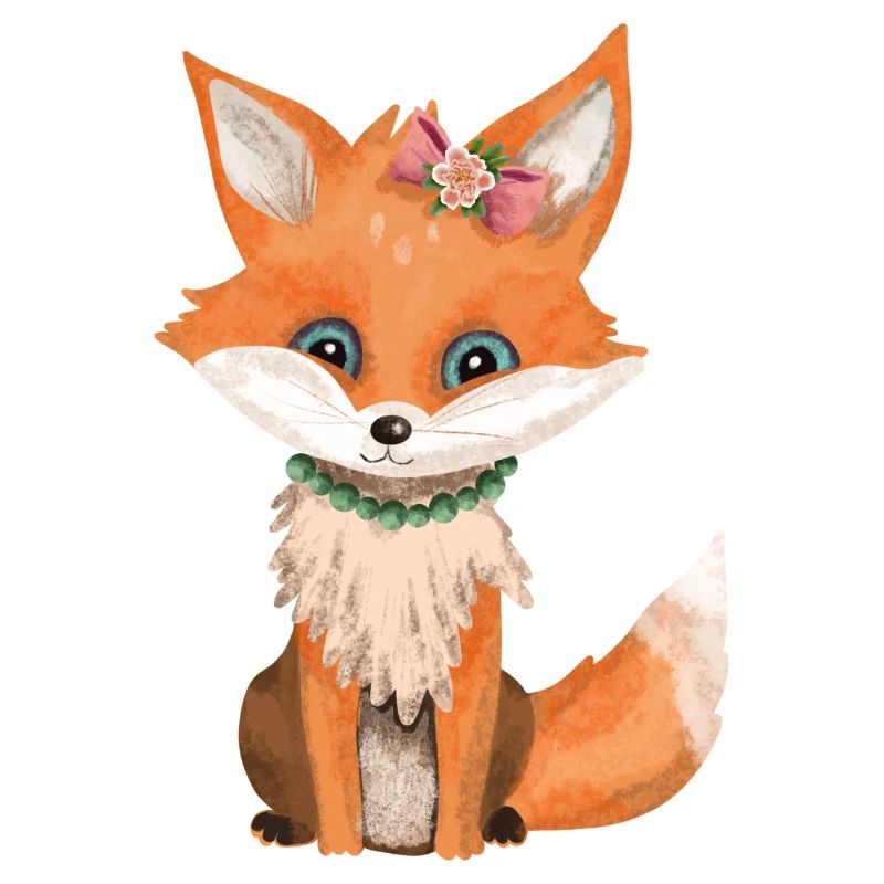 Petit renard avec arc et collier de perles