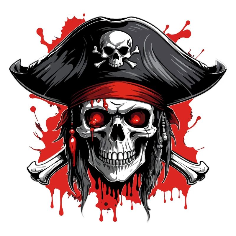 Crâne de pirate avec tricorne et éclaboussures de sang