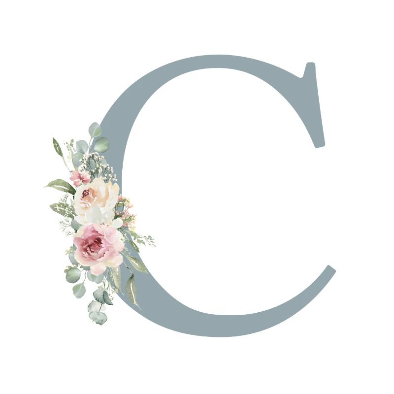 C| Monogramm | Eukalyptus-Pastell-Blumen-Blau