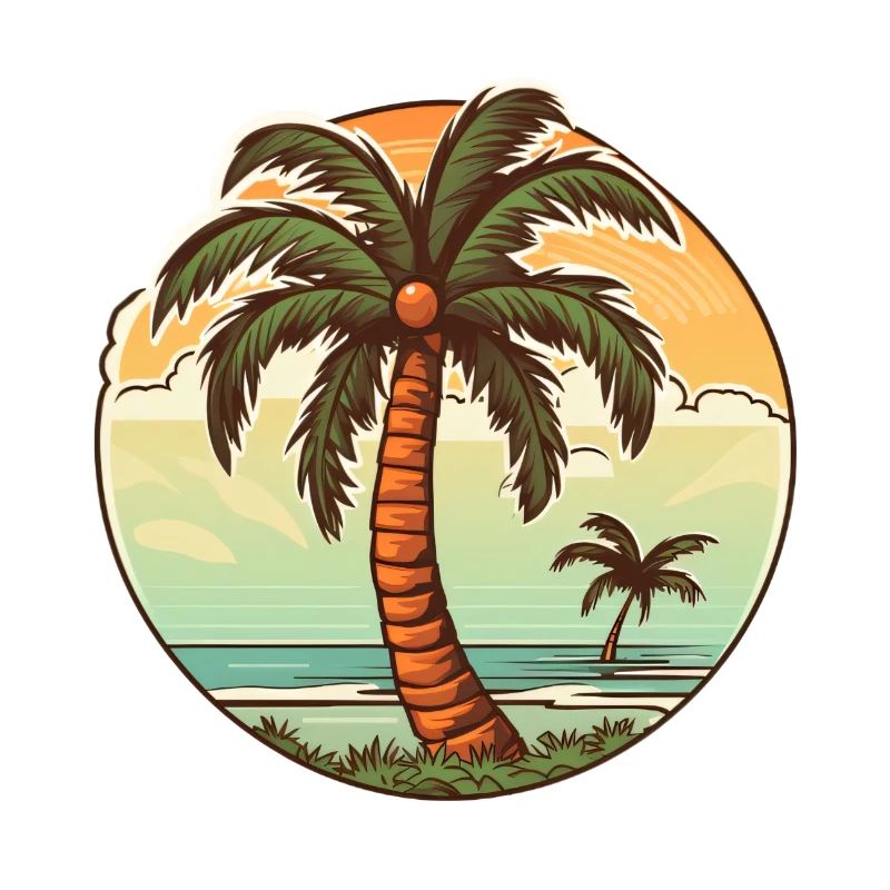 Palm tree with a single coconut