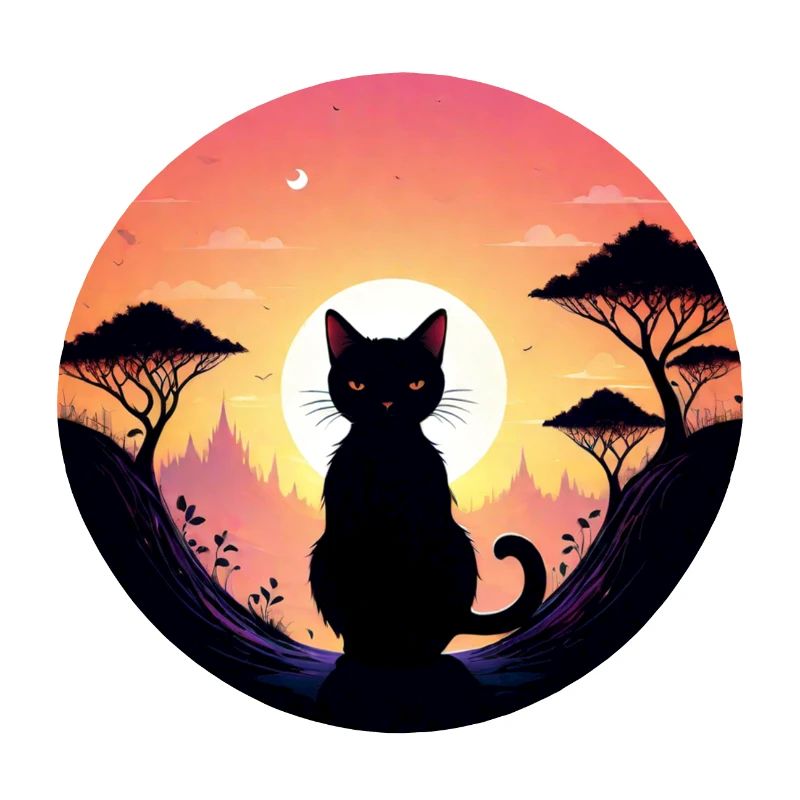 chat paysage et coucher de soleil