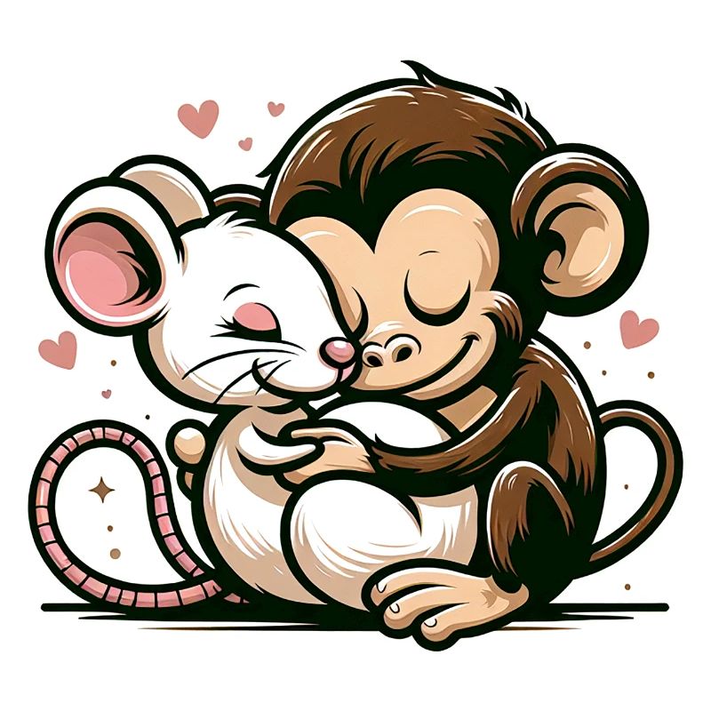 Cuddling Monkey And Mouse In Love