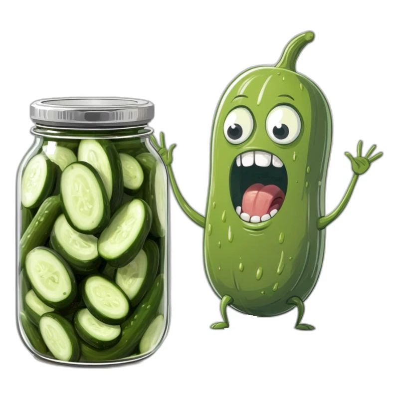 Cornichon réagissant à un pot de cornichons - Amateurs de cornichons