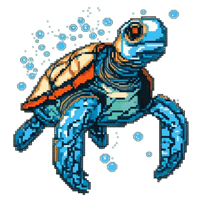 Turtle in 8 bit retro game graphics