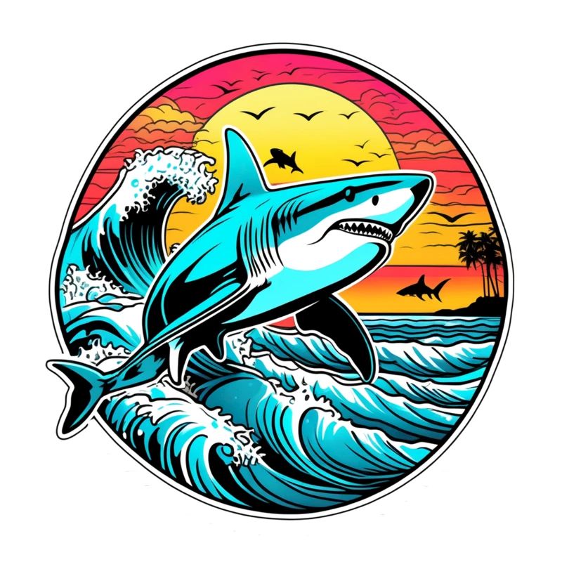 requin et coucher de soleil