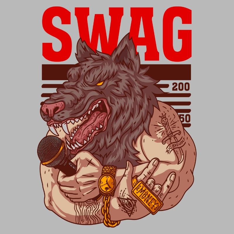 Rapper mit Wolfskopf und Tattoos
