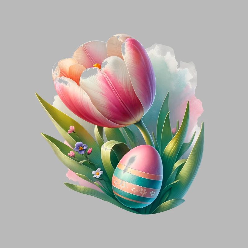 Spring Colorful Tulip With Easter Egg