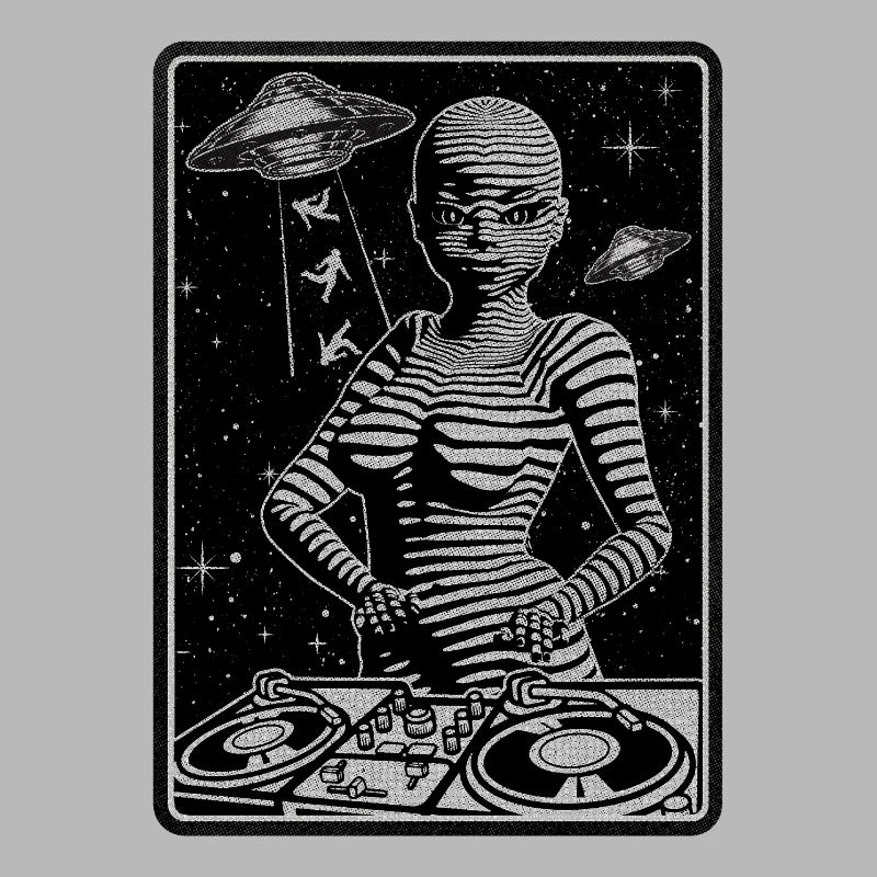GALACTIC DJ devant une table de mixage pour les mélomanes.