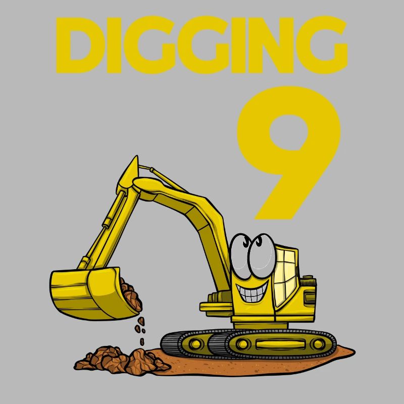 Excavator Driver Digging Into 9 Birthday Excavator