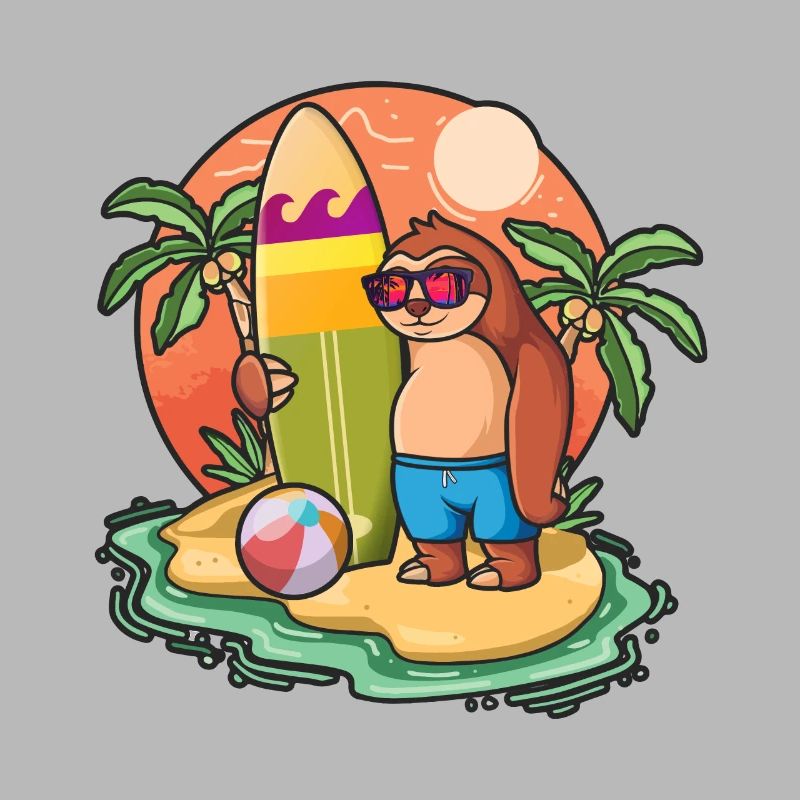 Funny Sloth Surf Lovers Cool Surfboard Surfing Pun