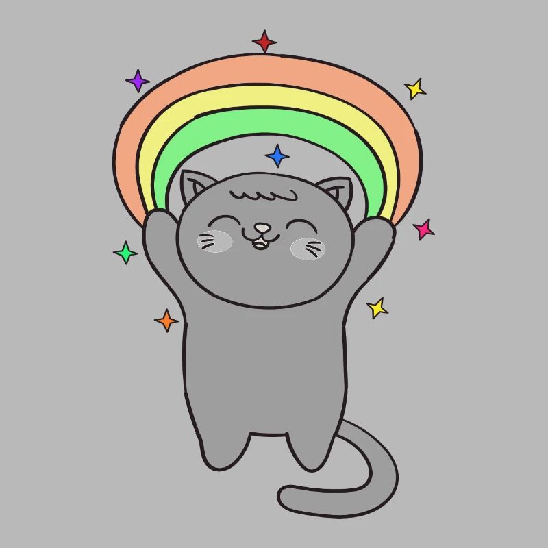 Chat mignon avec arc-en-ciel