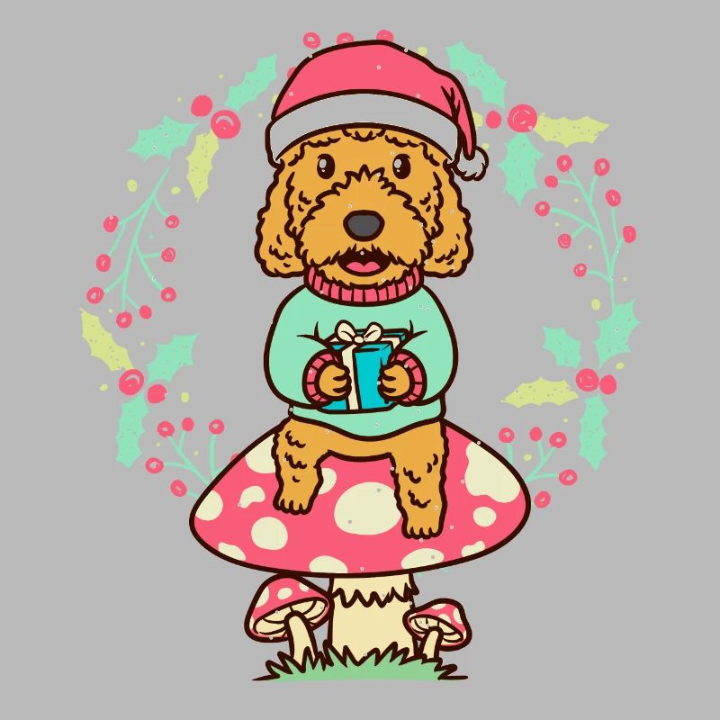 Cockapoo chien sur champignon couronne de Noël Noël