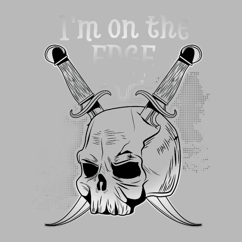 Funny skull, skull with dagger, saying