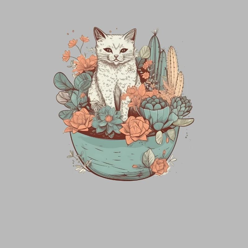 Chat dessiné dans un pot de fleurs