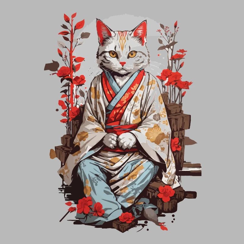 Kimono japonais chat ukiyo-e chat design