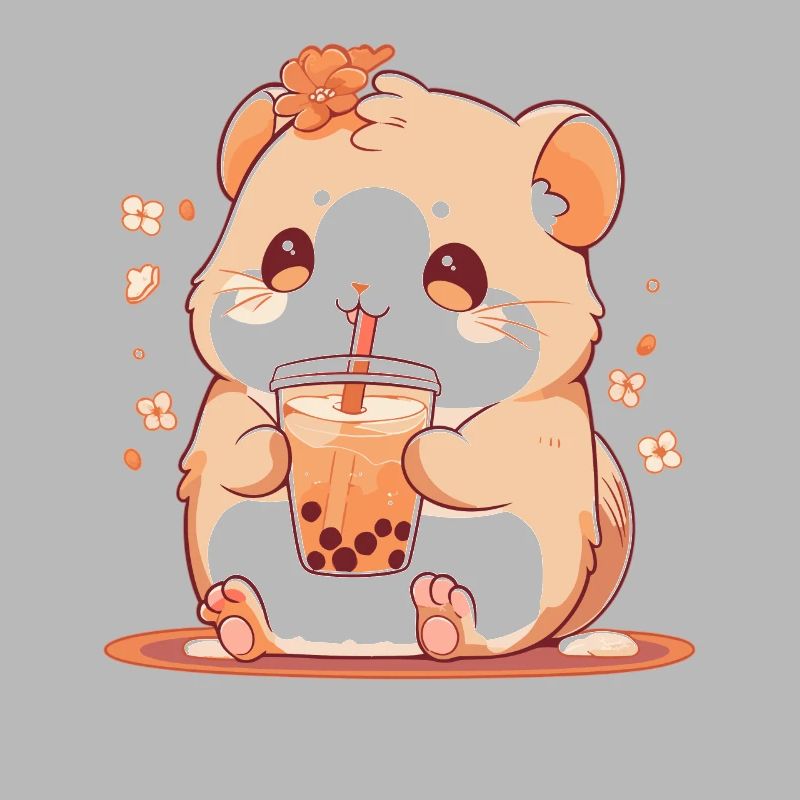 Kawaii Hamster Drinks Boba Bubble Tea Chibi