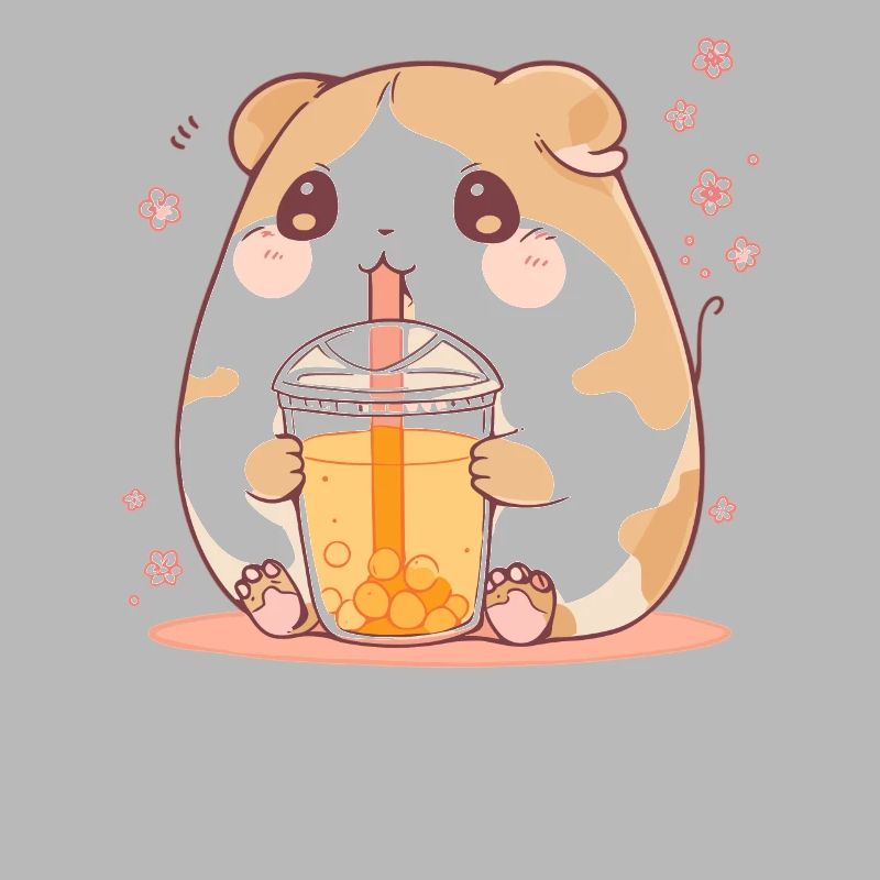 Kawaii Hamster Drinks Boba Bubble Tea Chibi