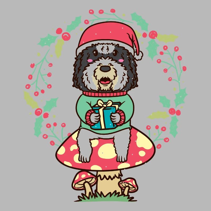 Sheepadoodle Hund Auf Pilz Weihnachtskranz