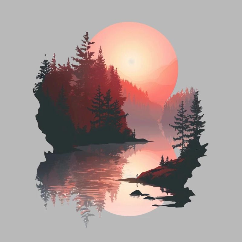 Sunset Reflection Forest Scene