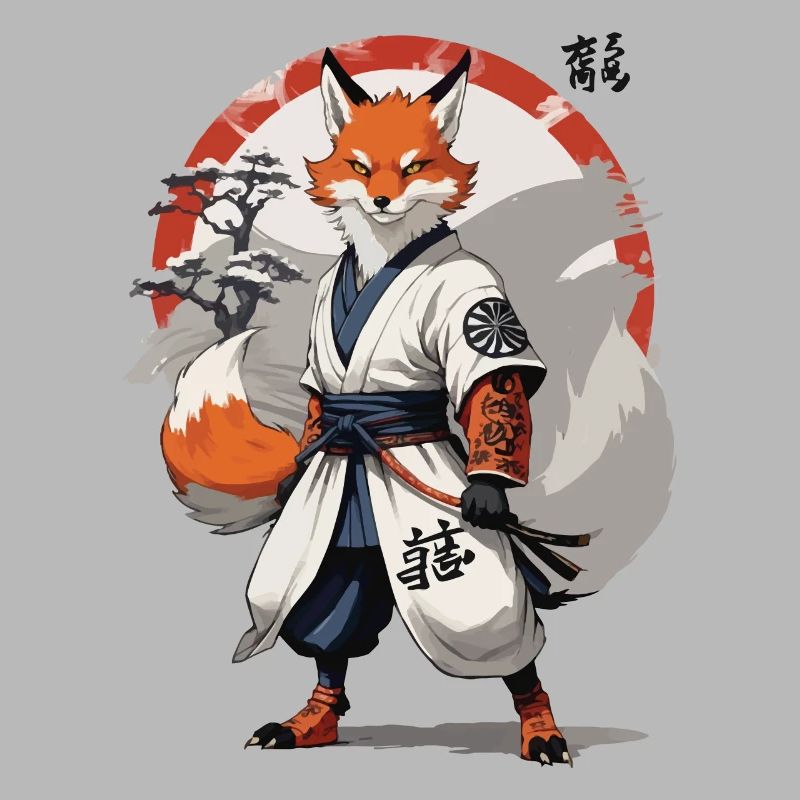 Kitsune Samurai Fox Vintage Ukiyo-e Style