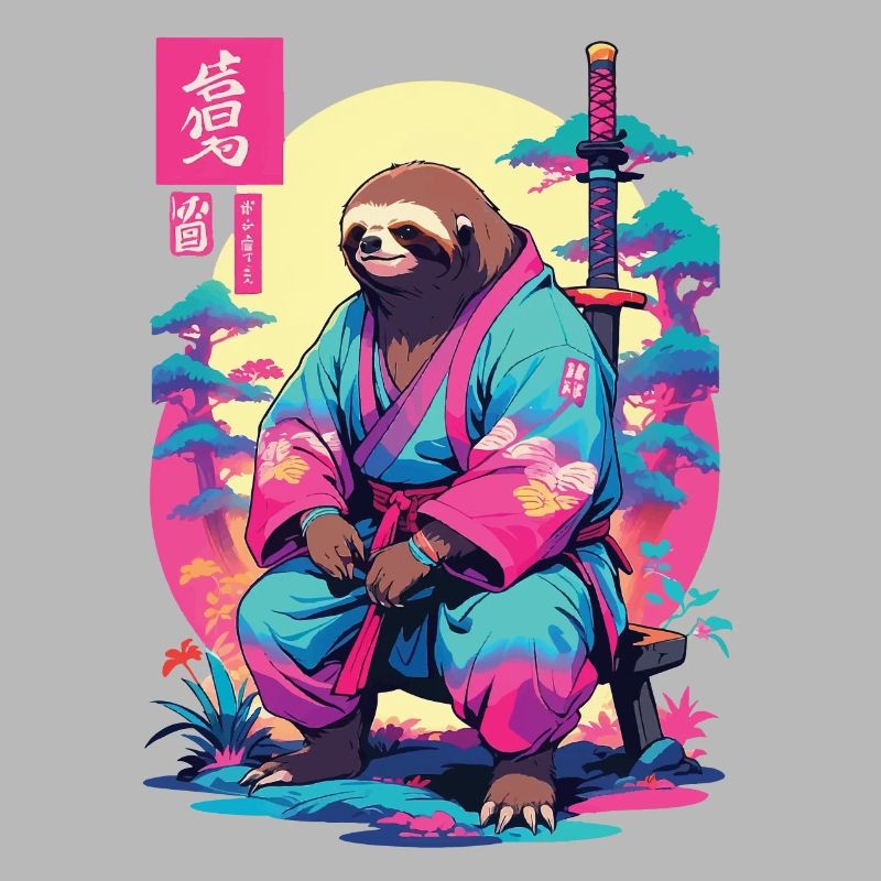 Samurai Sloth dans le style esthétique Vaporwave