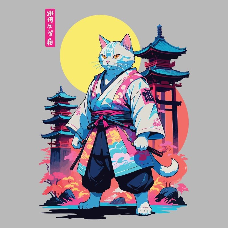 Conception esthétique Samurai Cat Vaporwave