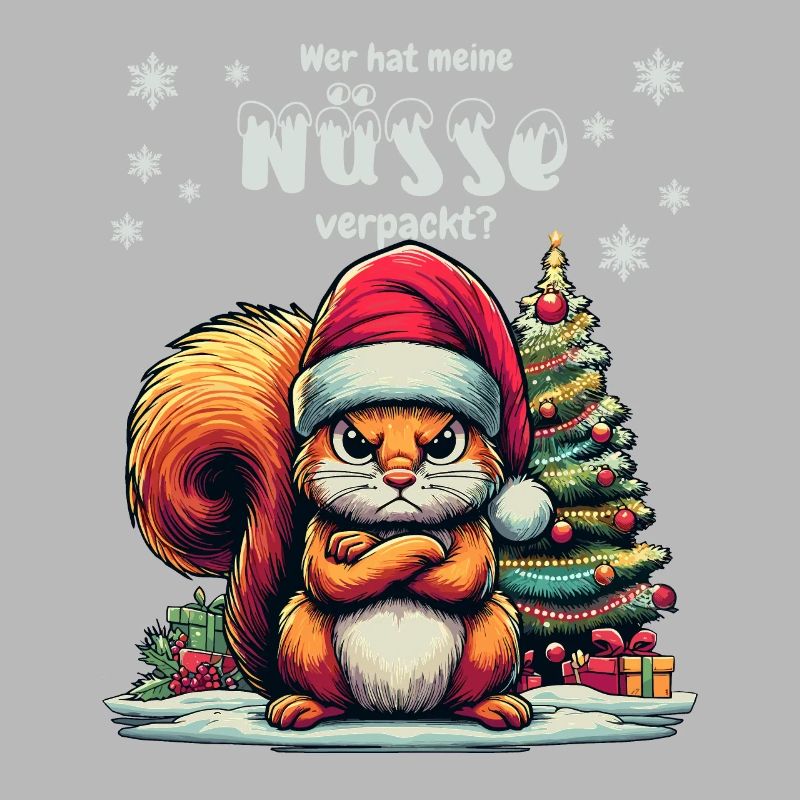 Cute squirrel looking for nuts Christmas tree