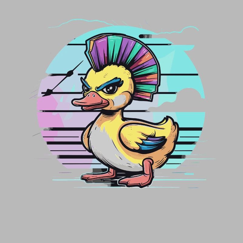 Punk duck with rainbow mohawk in front