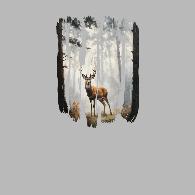 Triptychon Hirsch in nebligen Wäldern