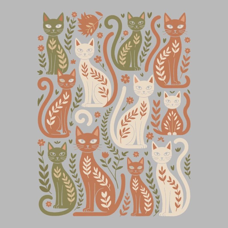 Boho cat pattern with playful details