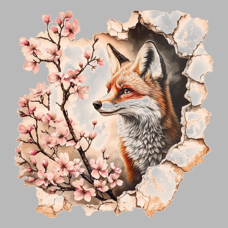 Fox with cherry blossoms