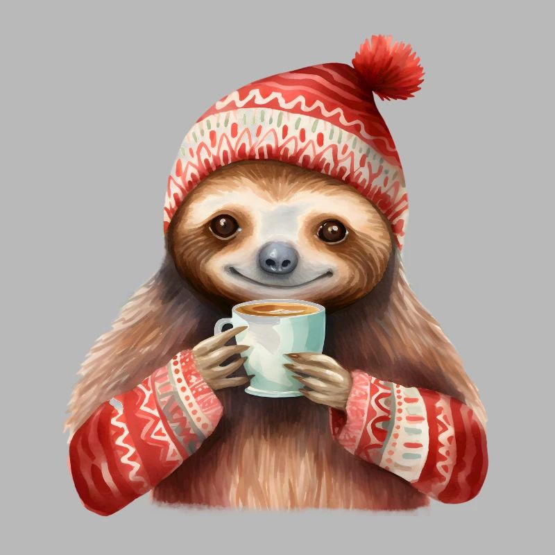 Winter-Sloth mit Kaffeebecher