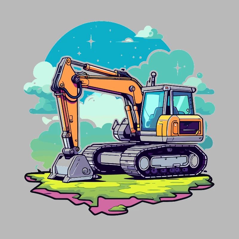 Excavator Construction Site Drawing