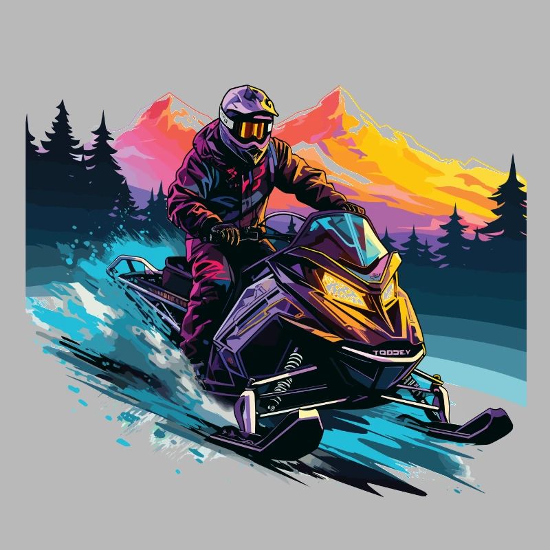 Snowmobiling in a snow-capped mountain setting
