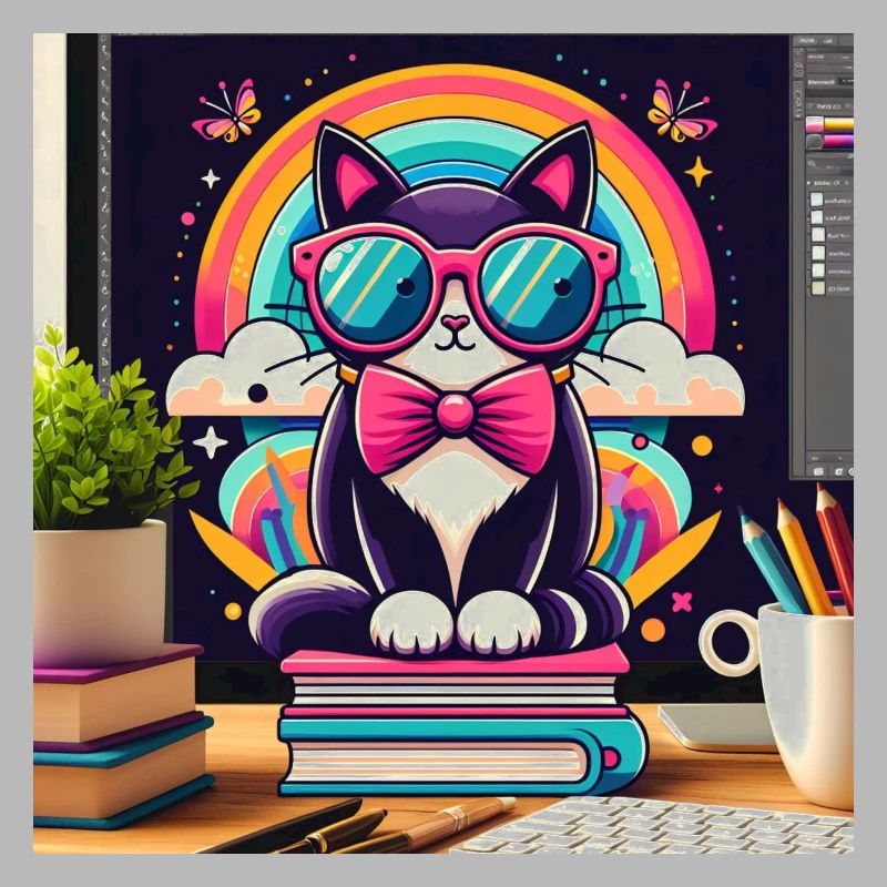 Chat studieux à lunettes