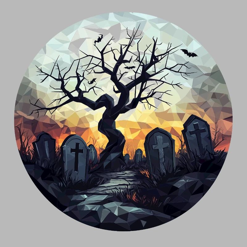 Spooky cemetery with gnarled tree