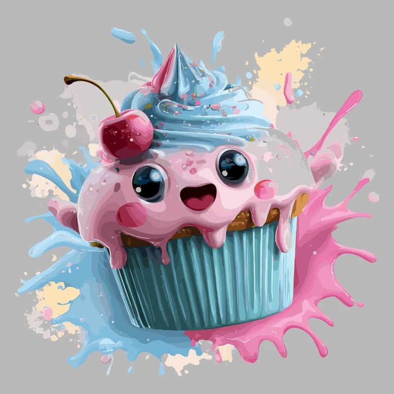 Kawaii Cupcake Splash mit Kirsche