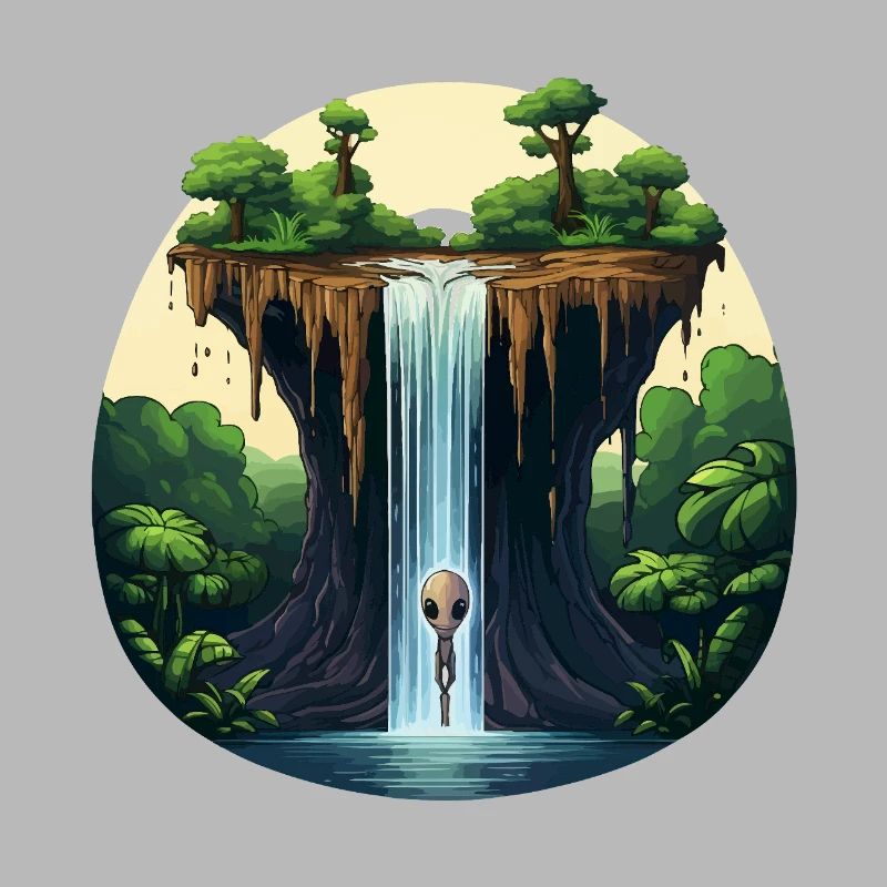 Alien am Wasserfall im Dschungel