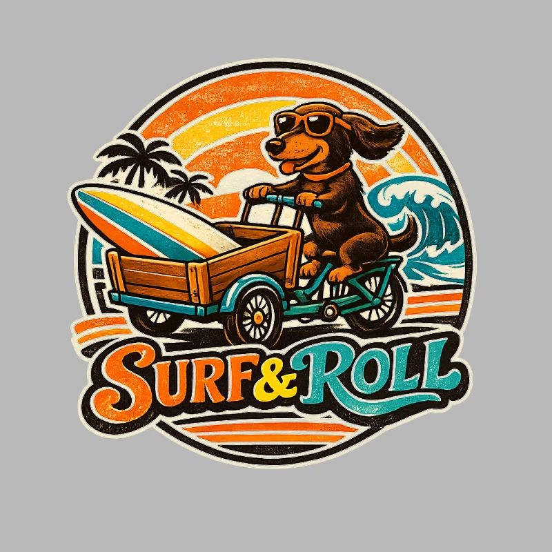 Surf & Roll Dackel mit Surfbrett