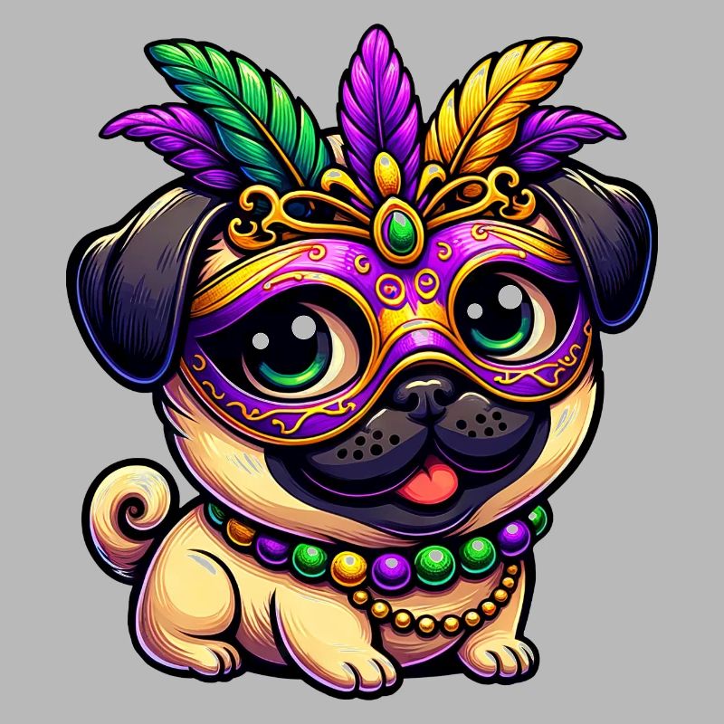 Mardi Gras Hund Mops Süß Comic