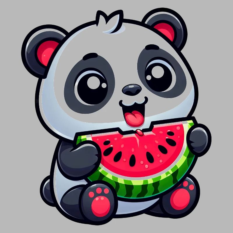 Panda avec pastèque fruité mignon