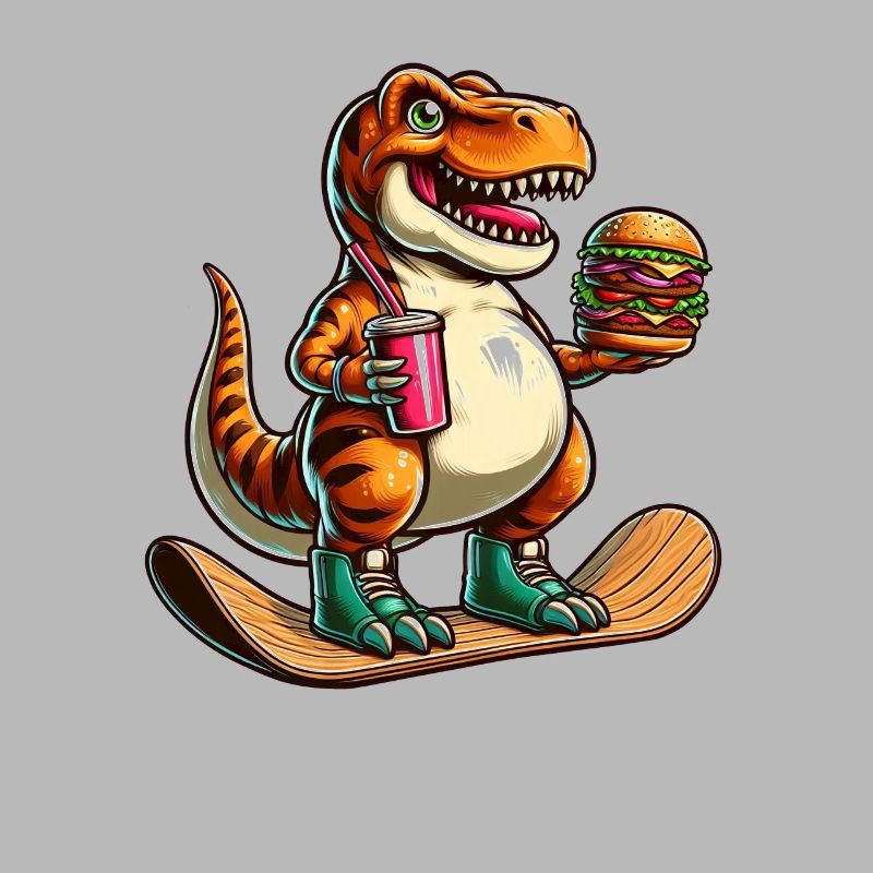 T-Rex Dinosaur Skateboard Hamburger Fun
