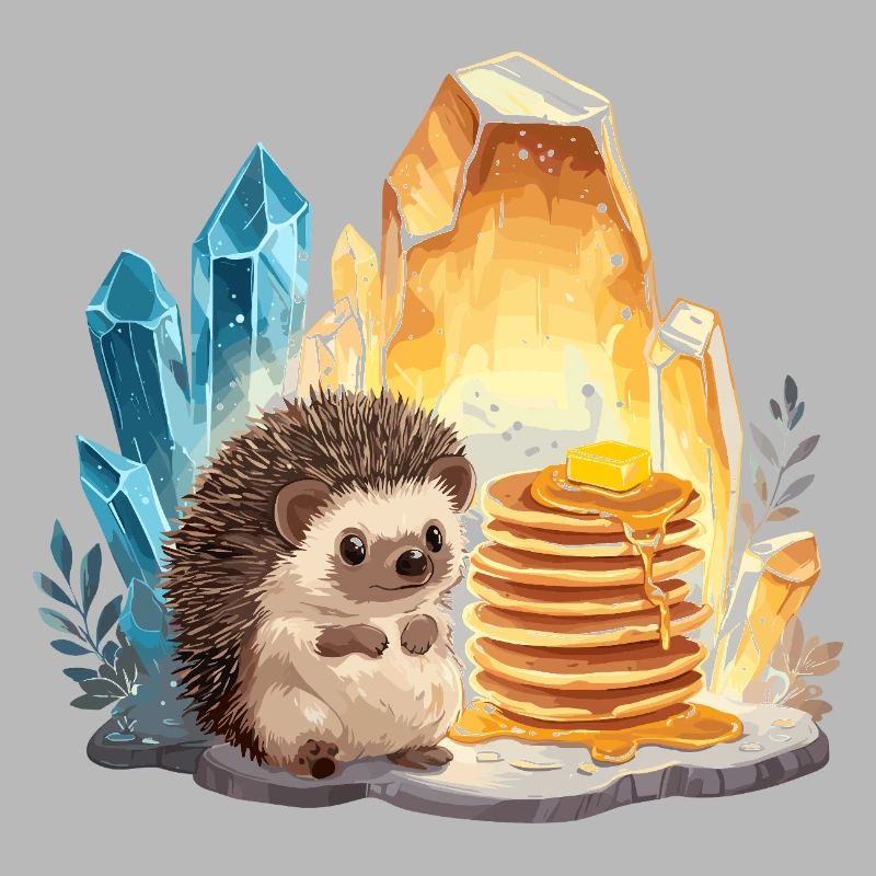 Hérisson avec des pancakes dans la grotte de cristal