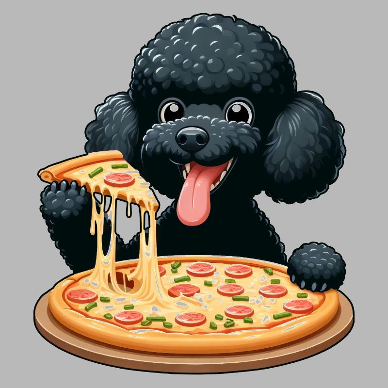 Comic Pudel mit Pizza